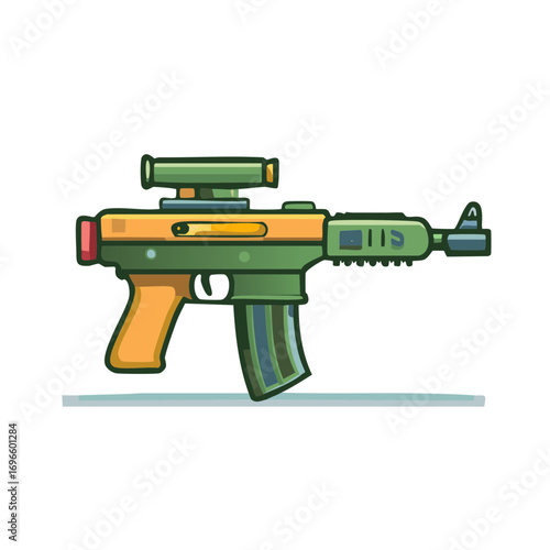 Stylized Automatic Rifle with Scope and Magazine Clip