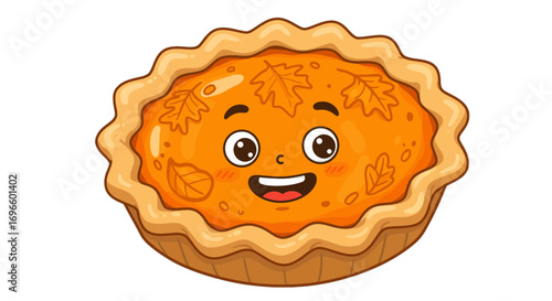 Cute autumn pie cartoon illustration dessert pastry food thanksgiving holiday sweet treat baked goods on transparent background