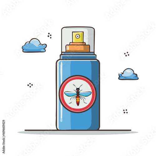 Mosquito spray illustration, insect repellent, cartoon design, nature protection, summer