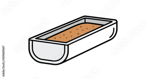 Rectangular soil container illustration, showcasing a white planter filled with grainy soil, rendered in a simple and clean cartoon style drawing