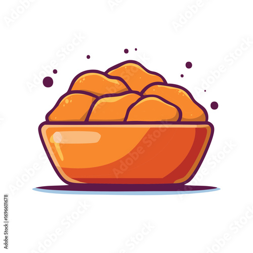 Appetizing golden crispy fried nuggets served in a vibrant orange bowl vector artwork.