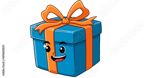 Happy cartoon present box with ribbon gift package celebration surprise party birthday holiday joy on transparent background