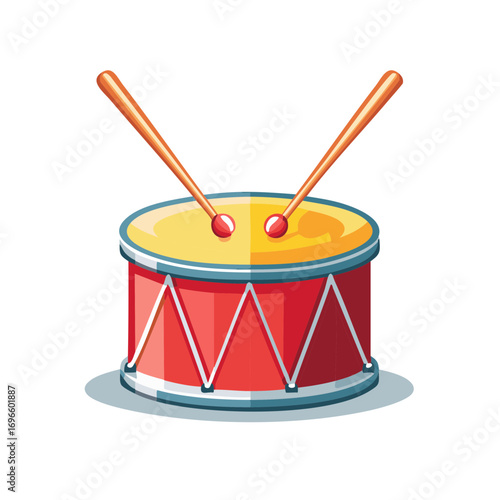 Illustration of Red and Yellow Drum with Drumsticks, Musical Instrument Graphic
