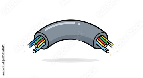 Abstract illustration of electrical cable with sparking ends, depicting potential electrical issues or connectivity problems with cartoon style