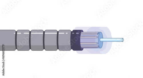 Depiction of coaxial cable structure showcasing layered components and transmission core illustration with muted gray and blue tones conveying