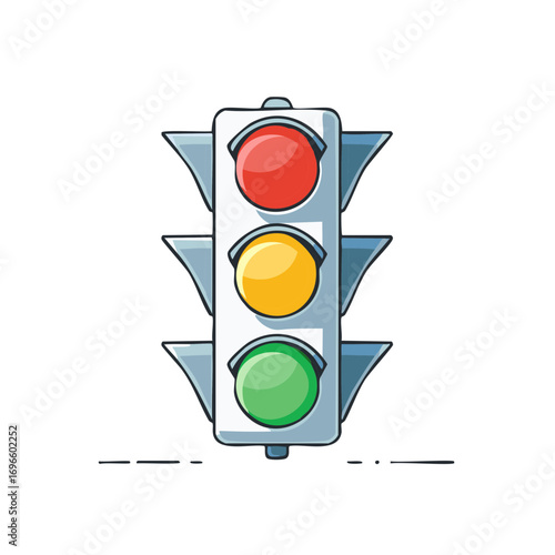 Cartoon Style Traffic Light Sign with Red Yellow and Green Lights Symbol Design