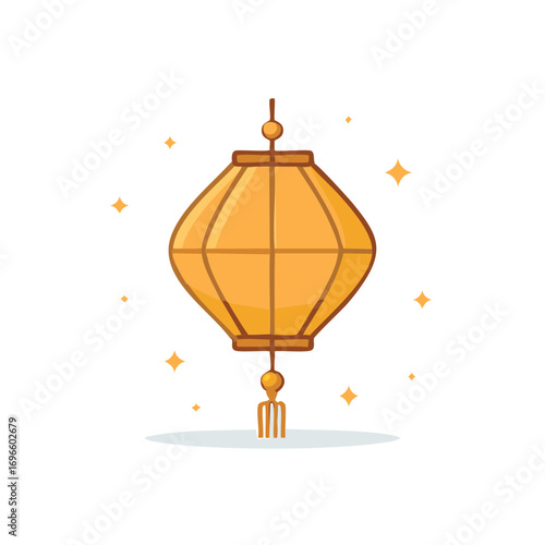 Vibrant Golden Chinese Lantern Icon with Decorative Sparkles for Festive Celebrations and Cultural Events Illustration
