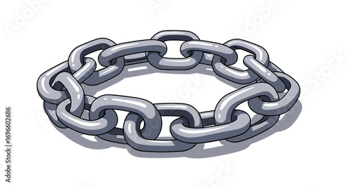 Circular chain: metallic, shiny and strong, isolated on a white background.