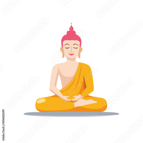 Cartoon illustration of a meditating Buddha figure in lotus pose
