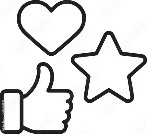 Simple line art icons for social media likes and favorites