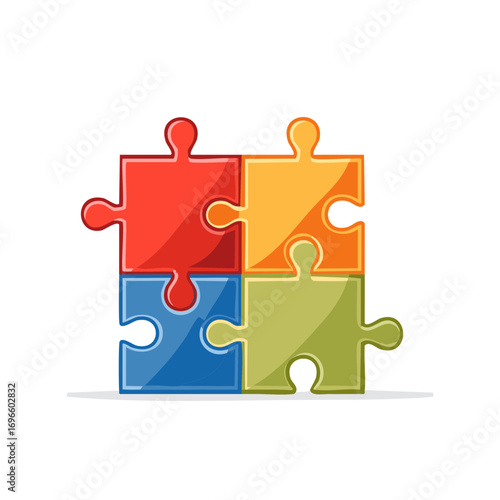 Four Colorful Puzzle Pieces Interconnected Together Forming a Square Shape