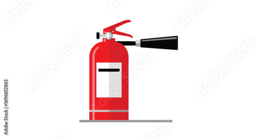 Vibrant red fire extinguisher depicted with crisp lines and minimalist aesthetic on a pristine white backdrop highlighting safety measures