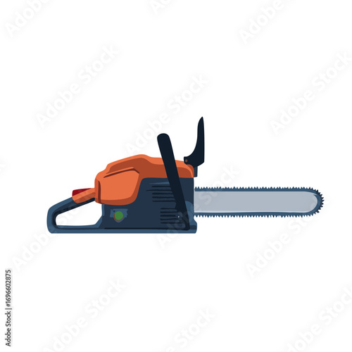 Orange and Blue Chainsaw with Metal Chain and Handle