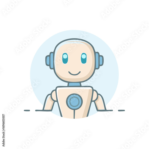 Friendly Robot Cartoon Character Illustration with Smile and Headphones