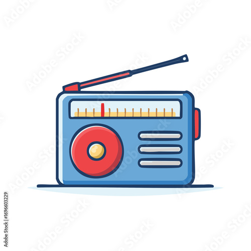 Nostalgic Portable Radio with Antenna Capturing Audio Entertainment Waves in Retro Style