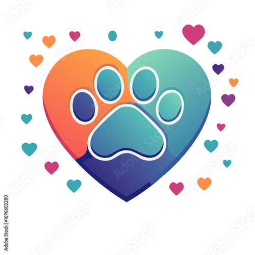 Pet Love Heart Paw Print colorful hearts background vector design