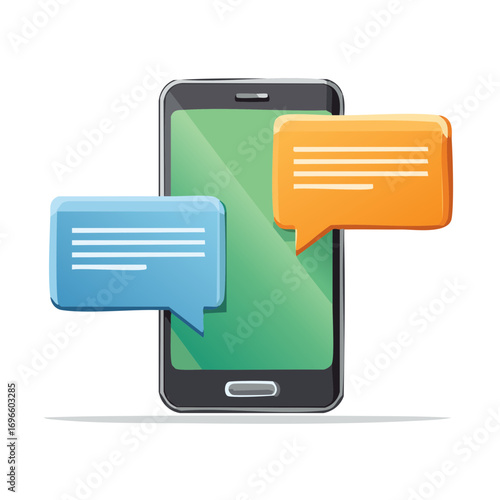 Digital Smartphone Displaying Message Bubbles for Online Communication and Texting App Interface