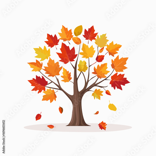 Stylized Autumn Tree with Vibrant Red Orange and Yellow Leaves