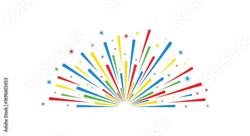 Vibrant color burst exploding into a whimsical celebration of radiating star beams, a playful design element