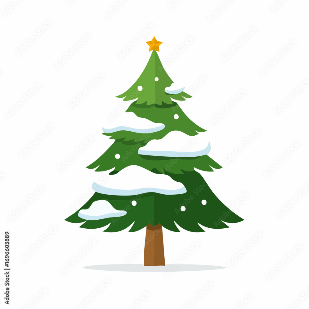 Fototapeta premium Stylized Christmas Tree with Snow and Star Topper Isolated