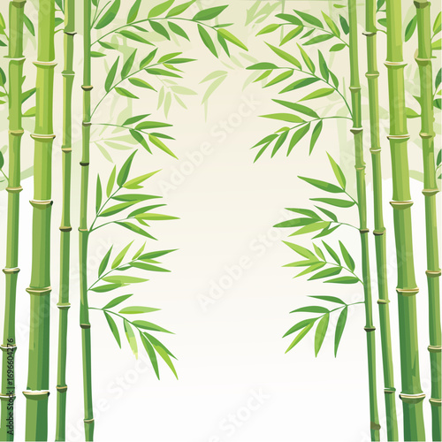 Serene Bamboo Grove Lush Green Stalks and Delicate Leafy Fronds Frame a Tranquil Space