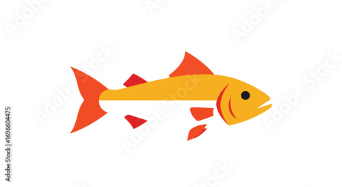 Stylized golden fish with vibrant orange accents swimming isolated on a crisp white backdrop perfect for various creative designs
