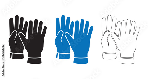 Set of three pairs of gloves in different styles and colors iconic graphic design