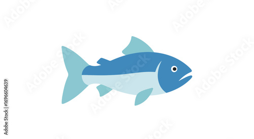 Illustration of a single blue fish swimming against a white background in a simple, clean cartoon style graphic design for educational usage