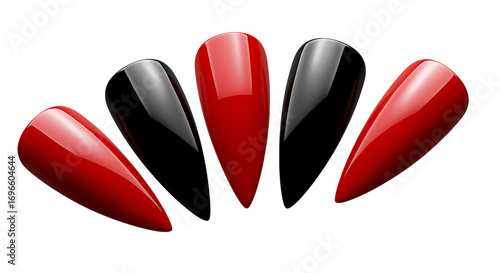 red black nails arranged in fan shape on transparent background