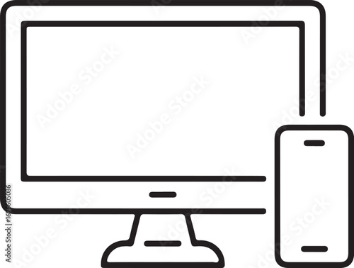 Modern desktop computer monitor and smartphone icon set
