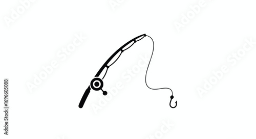 Elegant fishing rod illustration in black and white showcasing angling leisure equipment and tackle vector design fishing adventure equipment