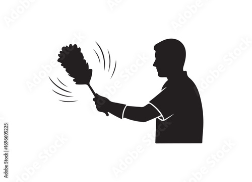Silhouette of a person dusting with a feather duster cleaning service housekeeping concept