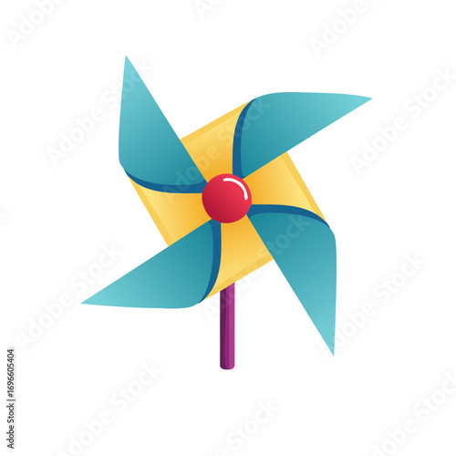 Colorful cartoon pinwheel design with blue and yellow blades