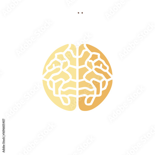 Conceptual graphic illustration of a stylized human brain in yellow and gold color.