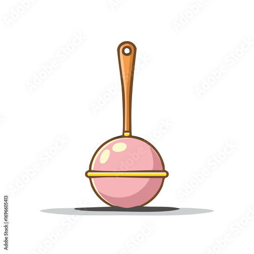Stylized Plunger Illustration with Pink Sphere and Wood Handle, Cartoon Style