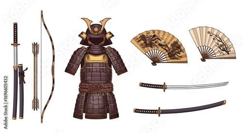 Traditional Samurai Warrior Outfit with Weapons: A Symbol of Japanese Heritage