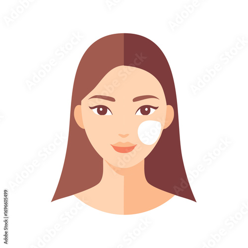 Smiling woman with face cream dot on cheek for beauty treatment and skincare routine