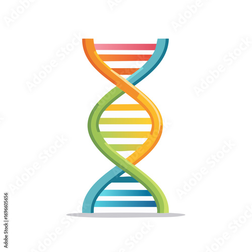 Stylized colorful DNA molecule model on white background for genetics research