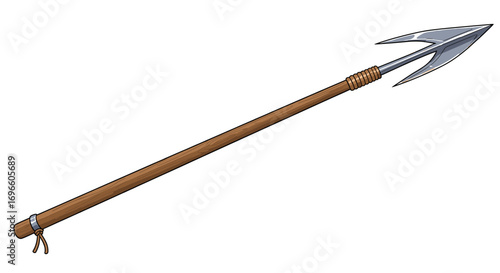 Detailed Cartoon Spear with Wooden Shaft and Metal Head