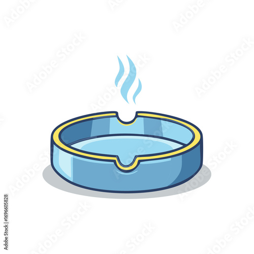 Simple blue cartoon ashtray with rising smoke vector illustration