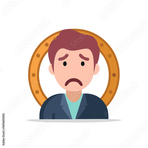 Depressed Person Illustration Framed in Golden Circle Expressing Sad Emotions
