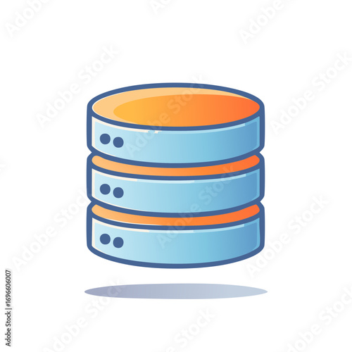 Stacked Server Data Storage Illustration: Blue Disks with Orange Accents