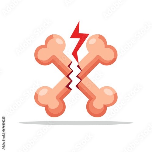 Fractured crossed bones with a red lightning bolt icon symbolizing pain or injury.
