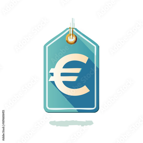 Euro Currency Symbol on Turquoise Price Tag with Shadow Design
