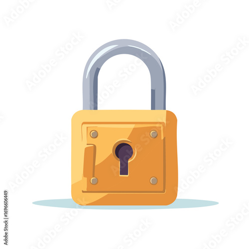 Illustration of a Gold Padlock with a Metal Shackle and a Keyhole