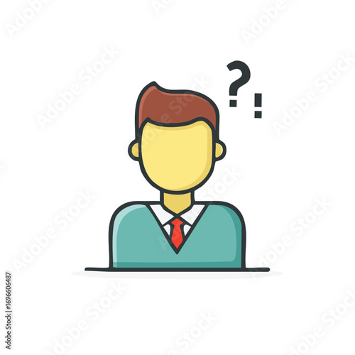 Vector Illustration of a Faceless Man with Question Mark Symbolizing Uncertainty
