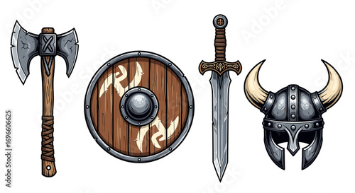 Viking weapons and armor for fearless warriors ready for battle.