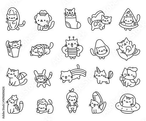 Cat kawaii character set