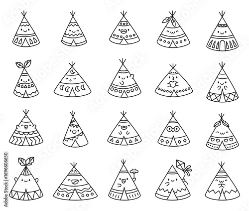Teepee kawaii character set