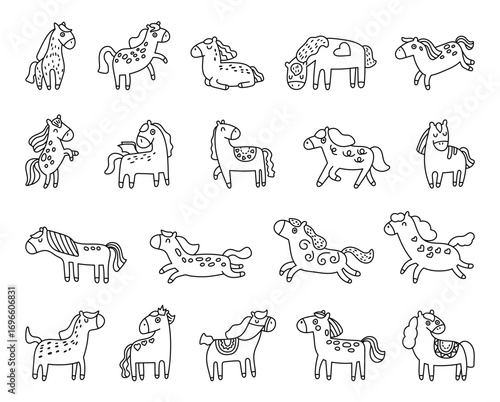 Horse set in outline line art